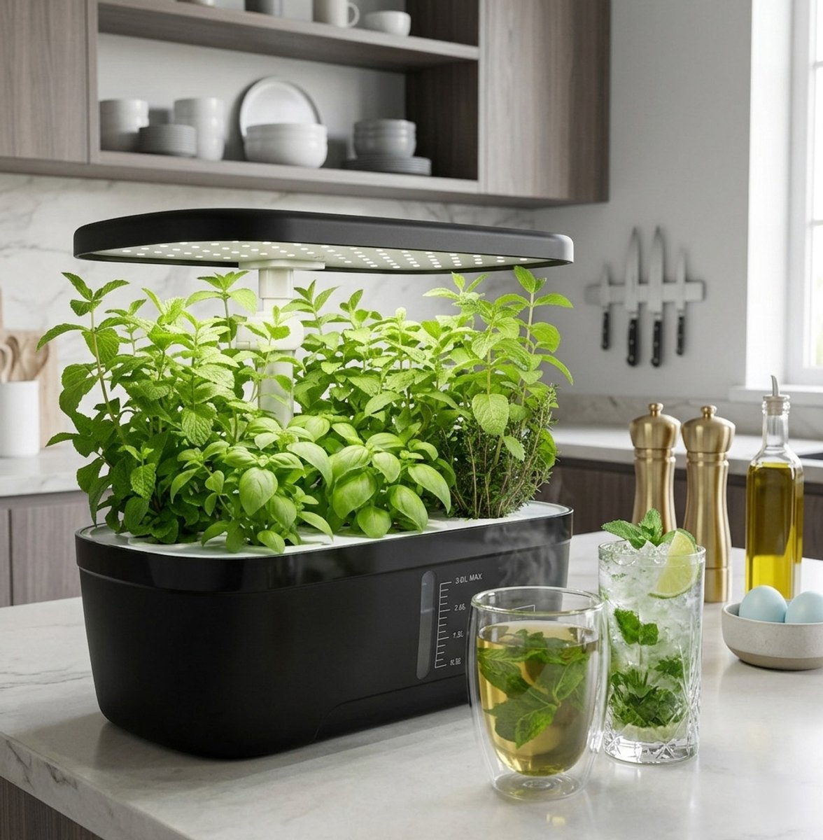 Lumegro Hydrocultuur Kweeksysteem Kitchin Comfort 8 pods. Smart Garden 24W LED spectrum. Luxe complete set, kostenbesparende intelligente binnentuin moestuin.
