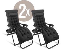Lugia Opvouwbare Ligstoel 2-Pack – Verstelbare Tuinstoelen met Kussen & Bekerhouder – Luxe Campingstoelen Set van 2 – Inklapbaar – Zwart