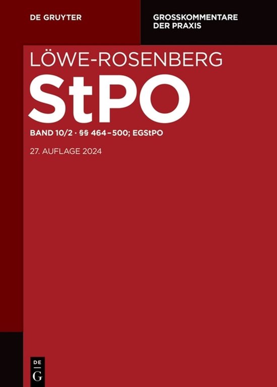 Großkommentare Der Praxis- §§ 464-500; Egstpo - cover
