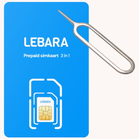 Lebara prepaid simkaart met 5,- beltegoed en handig pinnetje