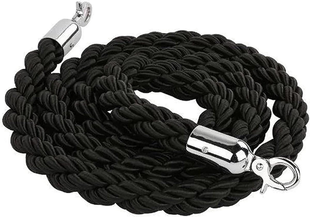 Afzet Touw - Afscheidingslijn - Wachtrij Beheer - Duurzaam Gevlochten Nylon - 3 Meter Lengte - Zwart Met Zilver