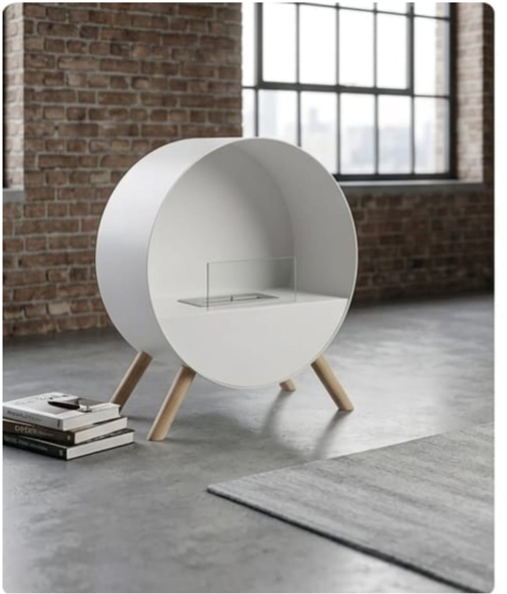Vloerhaard 60 x 30 x 72 cm – Arqam Venere Design open haard met roestvrijstalen brander, poten van grenenhout, vrijstaand interieur haard, wit – Arqam