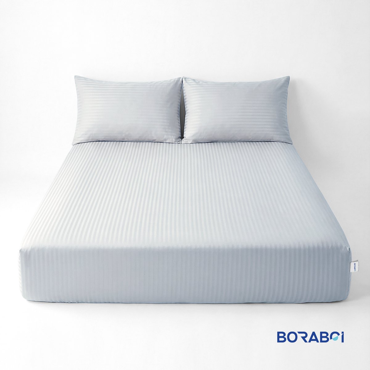 Boraboi® Luxe 3-delige Hoes Laken Set Katoen ,Satijnlook,Gestreept ,Blauw 180 x 200 cm