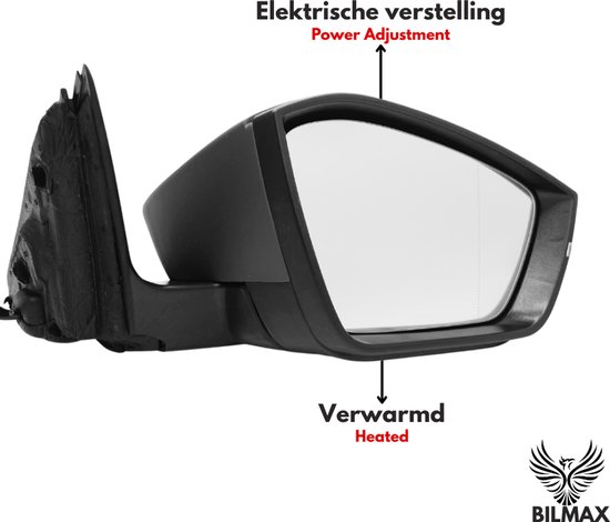 Rétroviseur extérieur droit BILMAX pour Škoda Superb III (2016-2023), réglable électriquement, rabattable manuellement, avec clignotants, chauffant, apprêté, 6 Câbles