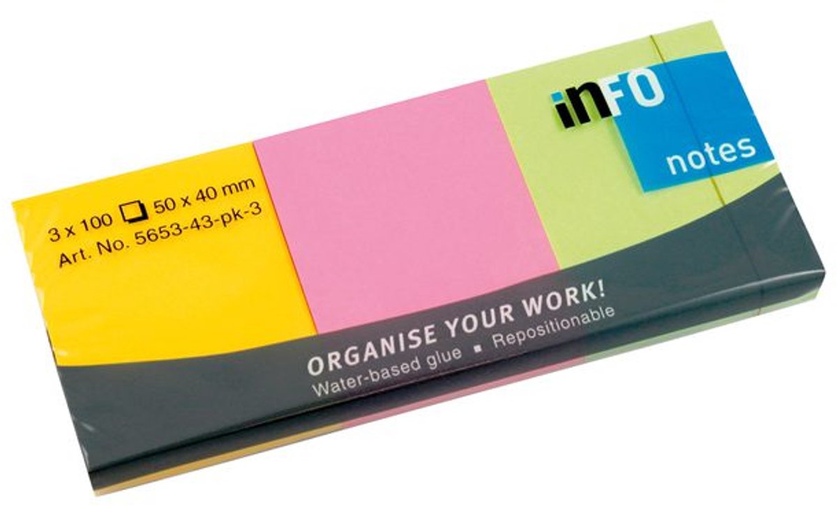 Info sticky notes - Brilliant - 3 x 100 vel - 50x40mm - roze, groen, geel - IN-5653-43