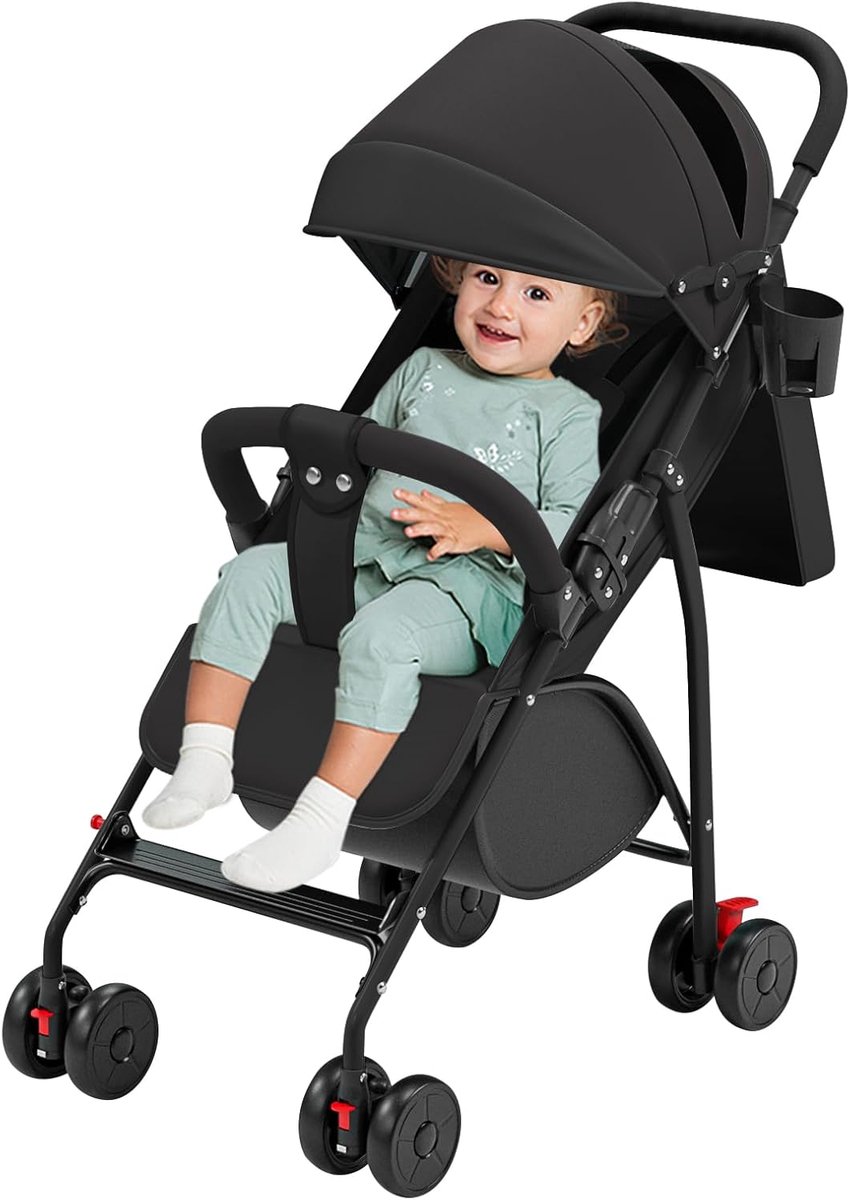 Opvouwbare Kinderwagen - Lichtgewicht Buggy - Reizen en Uitstapjes - Verstelbaar tot ligpositie - Tot 30 kg - Zwart
