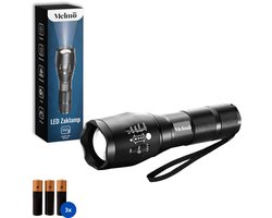 Melmö® LED Zaklamp - 1200 Lumen - Bereik tot 1000m - 5 Lichtstanden - Zoombaar - Water­dicht voor Outdoor/Noodpakket - Inclusief 6x AAA Batterijen