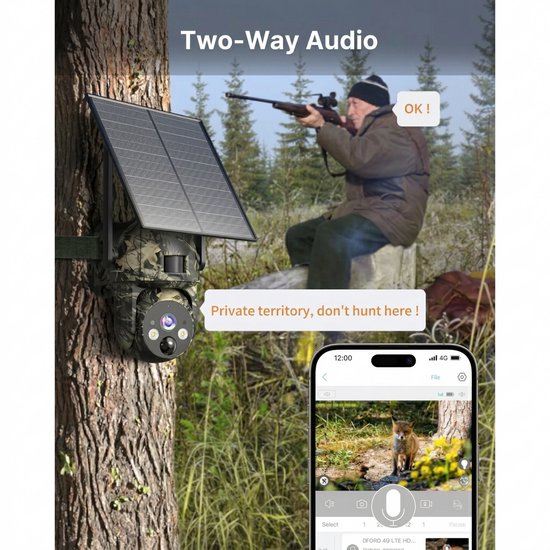 Beveiligingscamera 4G LTE - Bewakingscamera met SIM Kaart - 2K HD Video - Zonnepaneel Opladen - 360° PTZ Rotatie - Kleur Nachtzicht en Infrarood - PIR Bewegingsdetectie - IP66 Waterdicht - 10400mAh Batterij - 32GB SD Kaart van Merkloos — afbeelding 4