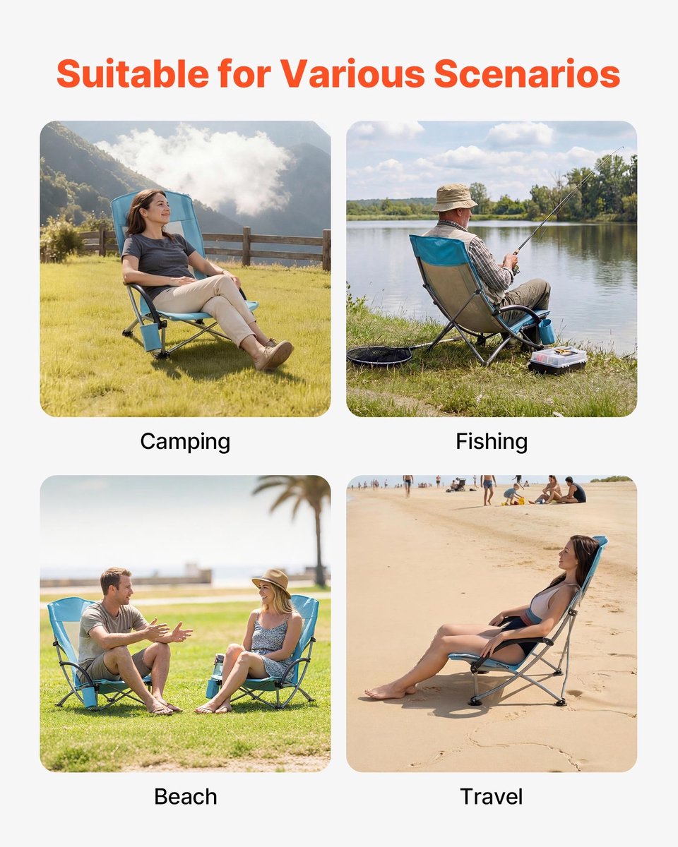 Campingstoel & Visstoel - Opvouwbare Stoel - Draagvermogen 150 kg - Hoge Rugleuning - Met Bekerhouder - Ademende Netstof - Inclusief Draagtas - Lichtblauw — cadeau in Sport & Outdoor - foto 7