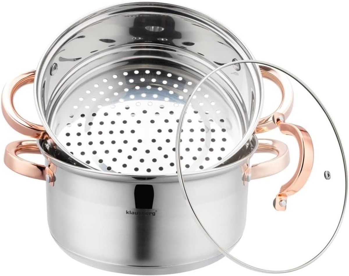 Stoompan set Stoomkoker pannen Gezond koken Roestvrij staal 22 cm Zilver roségoud