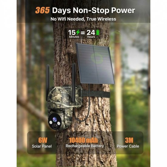 Beveiligingscamera 4G LTE - Bewakingscamera met SIM Kaart - 2K HD Video - Zonnepaneel Opladen - 360° PTZ Rotatie - Kleur Nachtzicht en Infrarood - PIR Bewegingsdetectie - IP66 Waterdicht - 10400mAh Batterij - 32GB SD Kaart van Merkloos — afbeelding 5