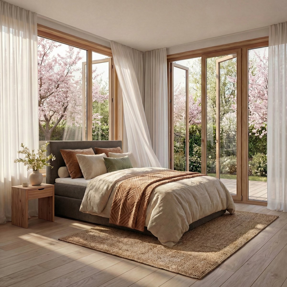 Mörgenn Boxspring Lounge - Pocketvering - Luxe Topper - Bruin - 180x220 cm - Inclusief Dekbed en Kussens