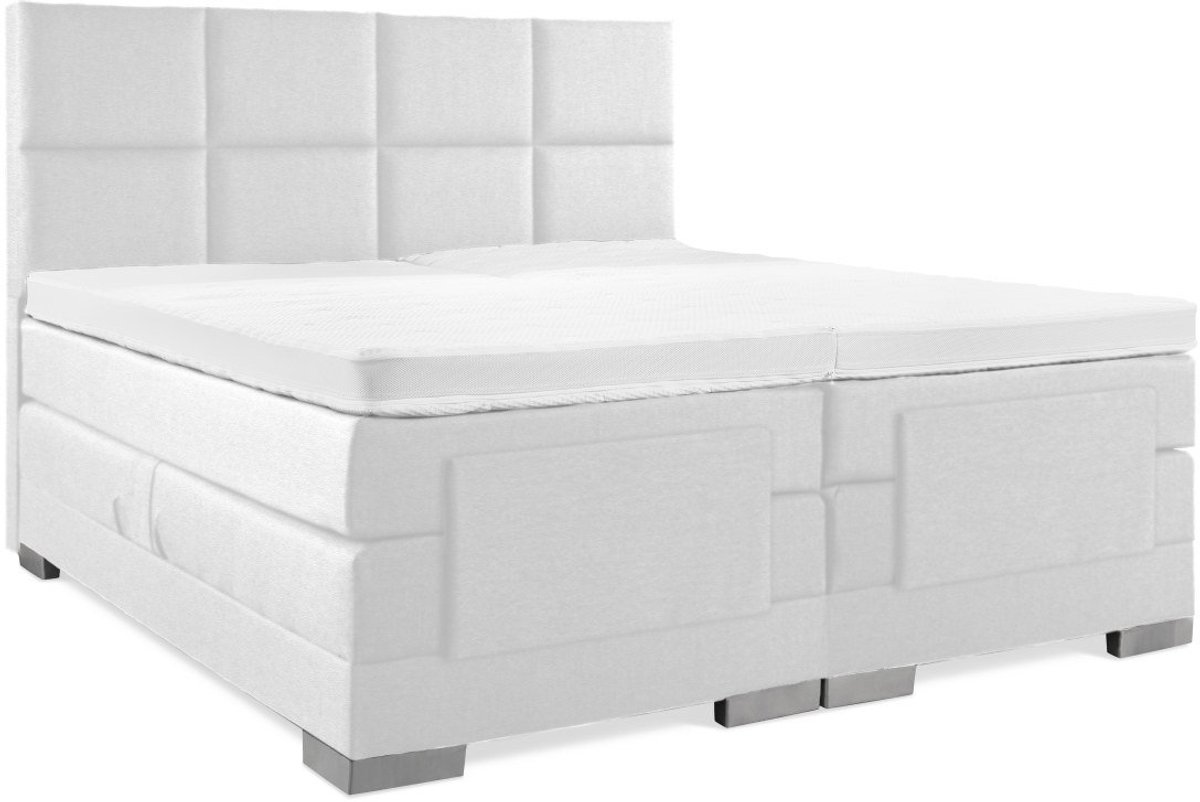 Elektrische Boxspring - 160x200 - Incl. 8-Vaks hoofdbord - Wit lederlook met plint