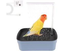 Papegaaienbad - Automatisch vogelbad voor kooi - Automatisch papegaaienbad - Elektrisch papegaaienbad - USB-stekker inbegrepen - Vogelbad met douche voor papegaaien - voor kaketoes, parkieten, grijze roodstaartpapegaaien en grasparkieten - grijs