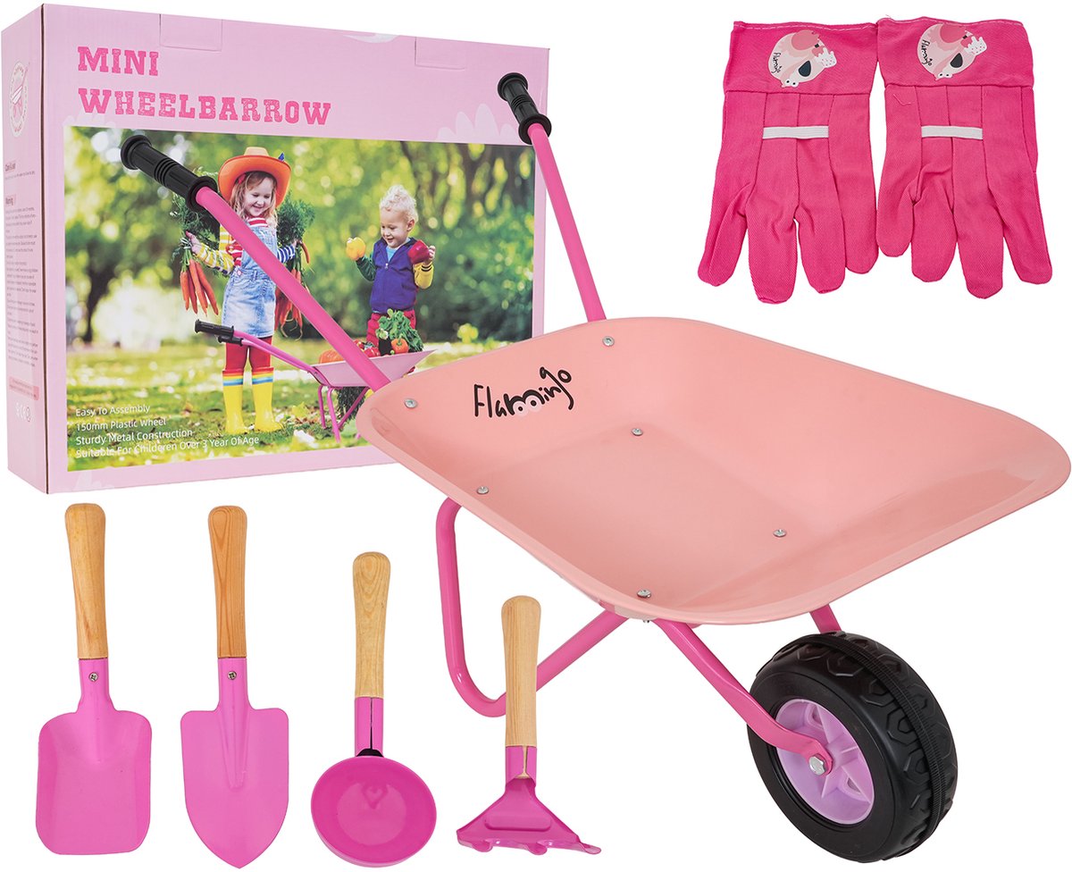 Playos® - Speelgoed Kruiwagen - Roze - Inclusief Accessoires - Tuinierset - RVS - Moestuin - Tuinieren voor Kinderen -