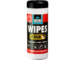 Bison Wipes Scrub - 40 stuks - reinigingsdoekjes voor het verwijderen van vlekken natte verf, kit, bitumen, purschuim & meer