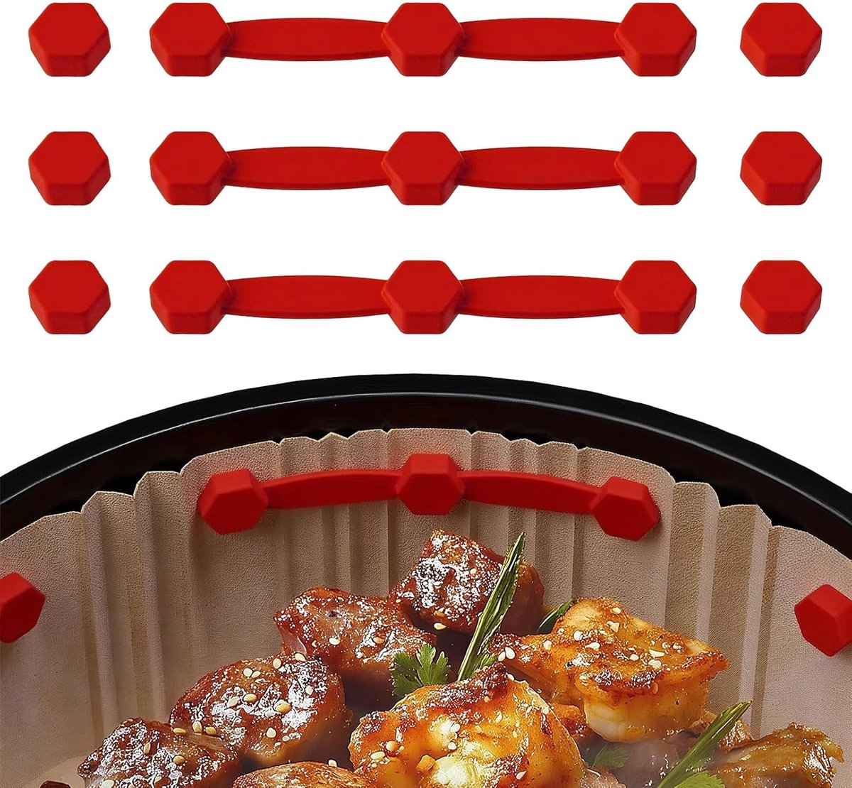 Magnetische Airfryer Liners - Siliconen Bakpapier - Gemakkelijk Koken - Hittebestendig & Vaatwasserbestendig - 10x1.4cm - Rood