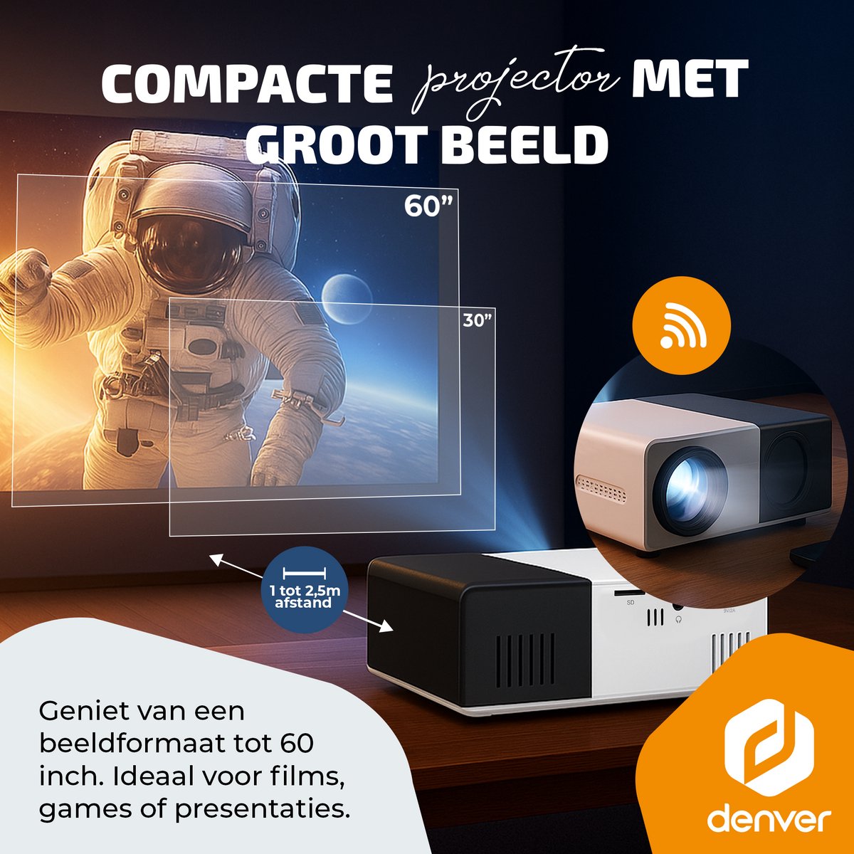 Denver Mini Beamer - Full HD 1920*1080P - 30 ANSI Lumen - Projector - Thuisbioscoop - HDMI - USB-C - PR1000 thumbnail 5
