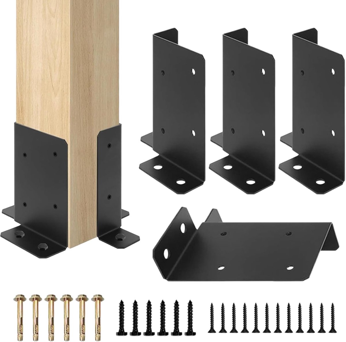 Paalhouder Beton - Hout Montage Houder - Terras Pergola - Verstelbaar 4-delig - 0.08 Inch Dikte