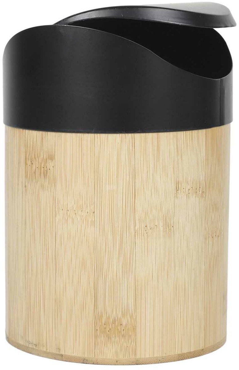 HowHomely Noya - Bamboe Prullenbak - 1L - Zwart - Eco Stijl