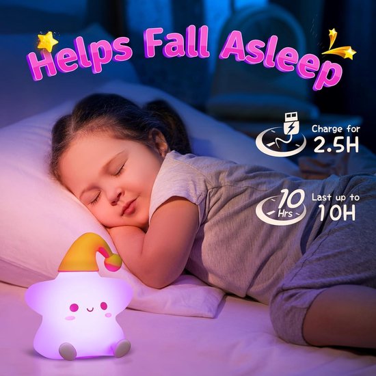 PolkaHome® Ster Nachtlampje Kinderen - 7 Kleuren RGB - USB Oplaadbaar - Dimbaar - Touch Sensor - Siliconen Baby Nachtlamp - Zacht & Veilig - Kinderkamer Lamp van PolkaHome — afbeelding 2