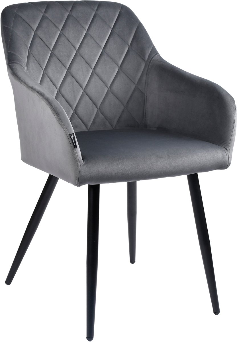 ExitoDesign MILTON Serie - Eetkamerstoel - Ciemny Grijs - Velvet - Ergonomische Metalen Onderstel