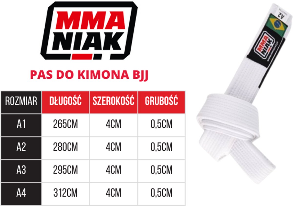 MMAniak Serie - BJJ Kimono Riem - A2 - Wit - Hoogwaardige Kwaliteit