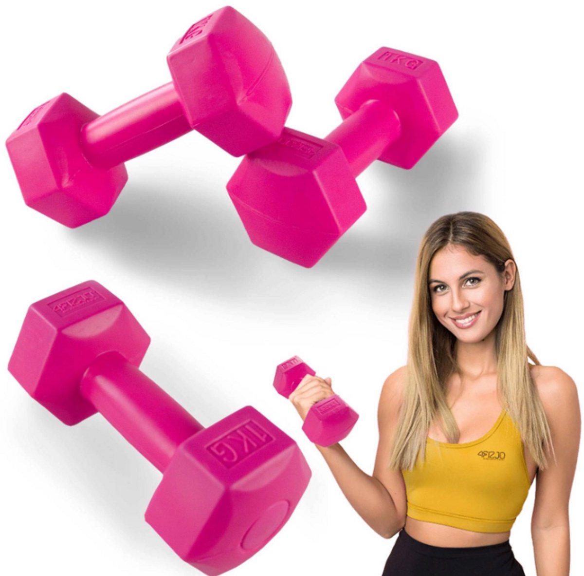 4fizjo HEXAGONAAL Halterset - 2kg - 2 stuks - Blauw