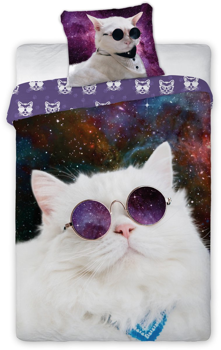Animal Pictures -coole kat met zonnebril- Dekbedovertrek - Eenpersoons - 140x200
