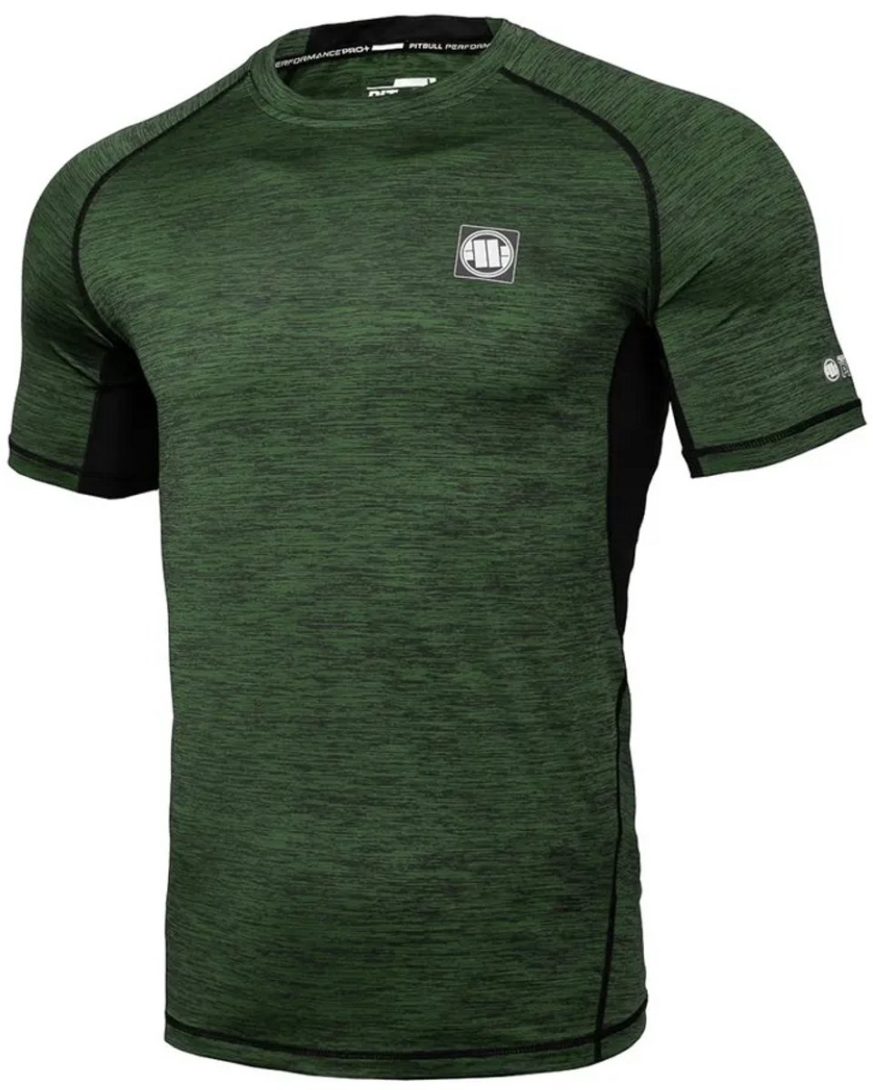 Pitbull West Coast - Performance Pro Plus - Rashguard - Olijfgroen Melange - Small Logo