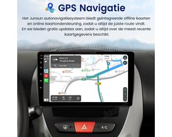 Junsun Android 15 Autoradio Geschikt voor Peugeot 107 Toyota Aygo Citroen C1, 4+64GB, Draadloos Carplay & Android Auto - 10.1 Inch HD IPS Touchscreen, Bluetooth, GPS Navigatiesysteem, WiFi, Subwooferkabel & Microfoon, DSP, FM, Octa-core processor