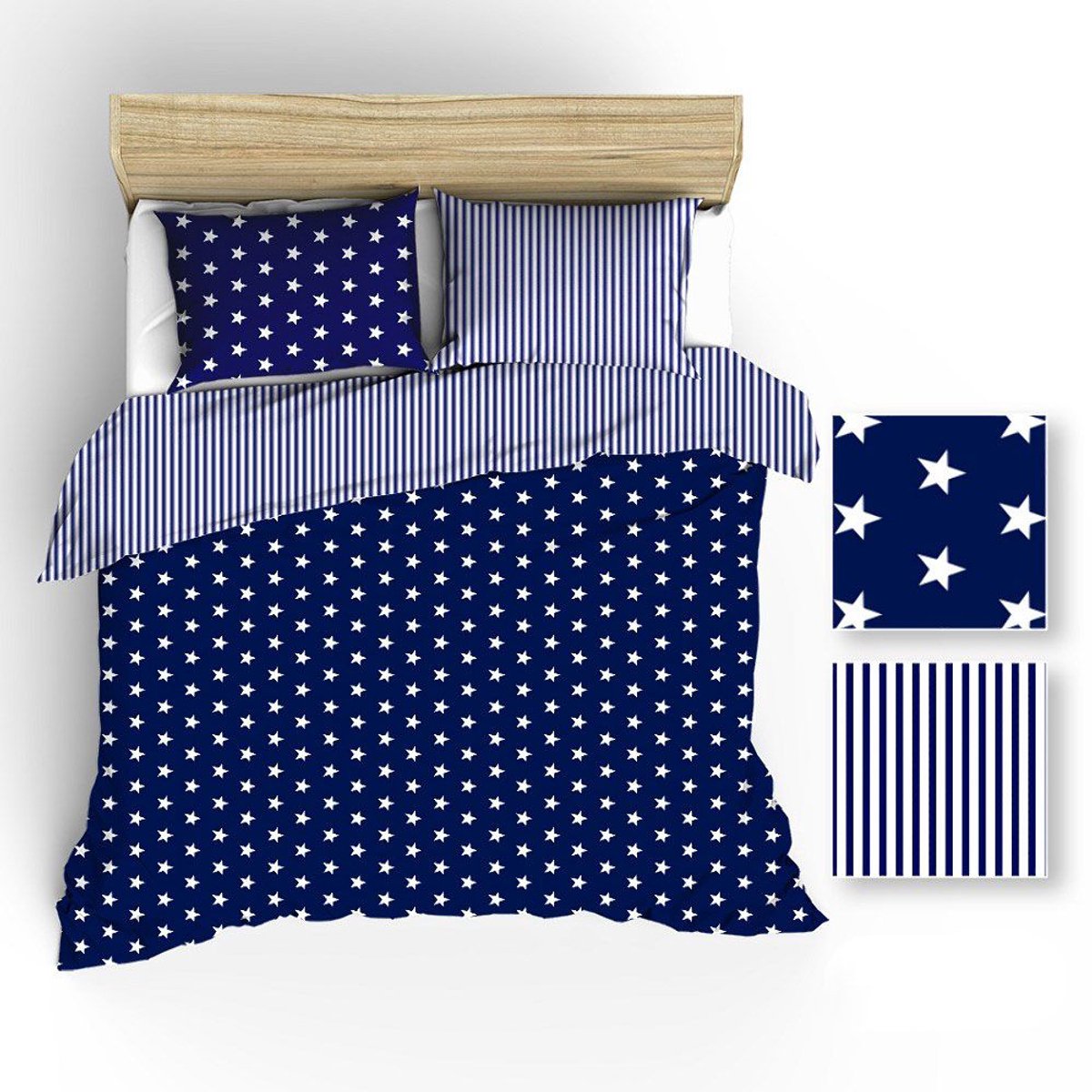 Extraposciel - Dekbedovertrek - 90x120 cm - Wit/Blauw - Sterren en Strepen