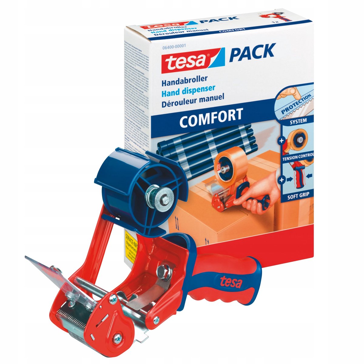 Tesa COMFORT - Verpakkingstape Dispenser - Chroom - Handgreep - Veilig