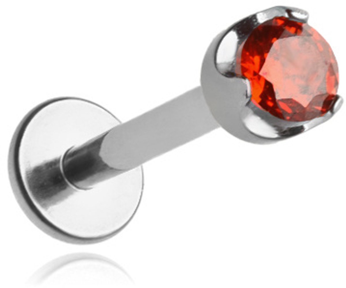 Merkloos Serie - Titaan Labret Oorbel - Rode Zirkoon - 1,2/6/3,5