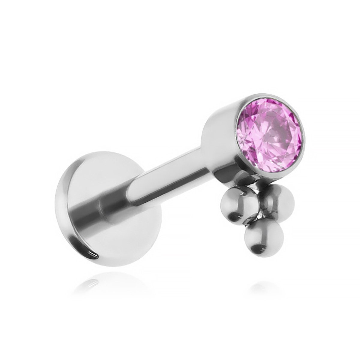 Titanium met Roze Zirkonia - Labret Piercing - Zilver - 1,2/8 - Sieraden