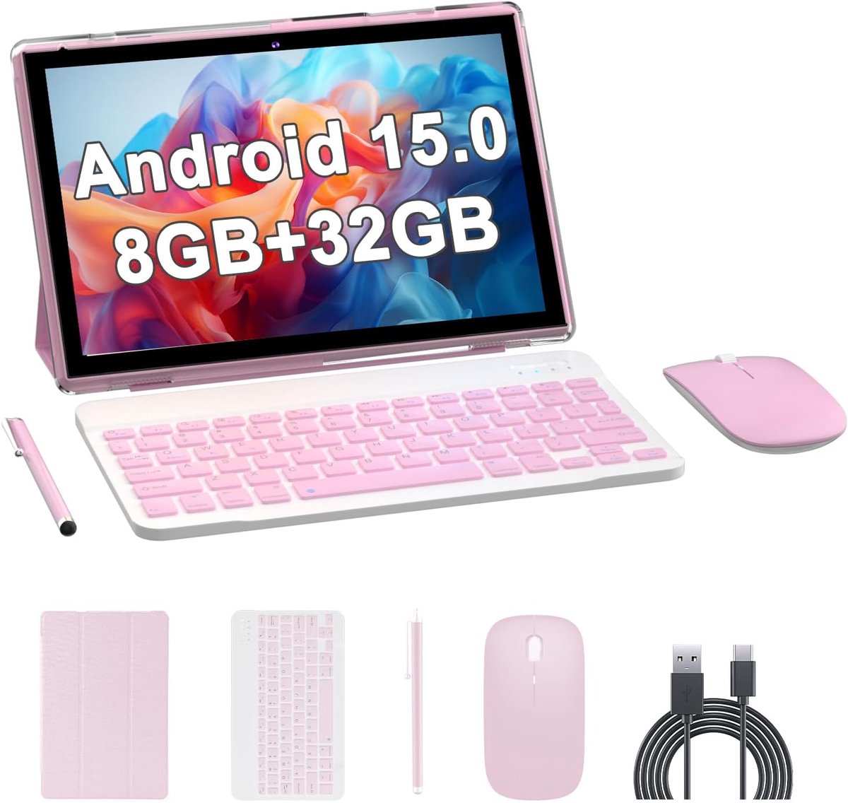 Android Tablet - 2-in-1 Laptop - Mobiel Werken - Inclusief Toetsenbord - 10 Inch Scherm - Roze