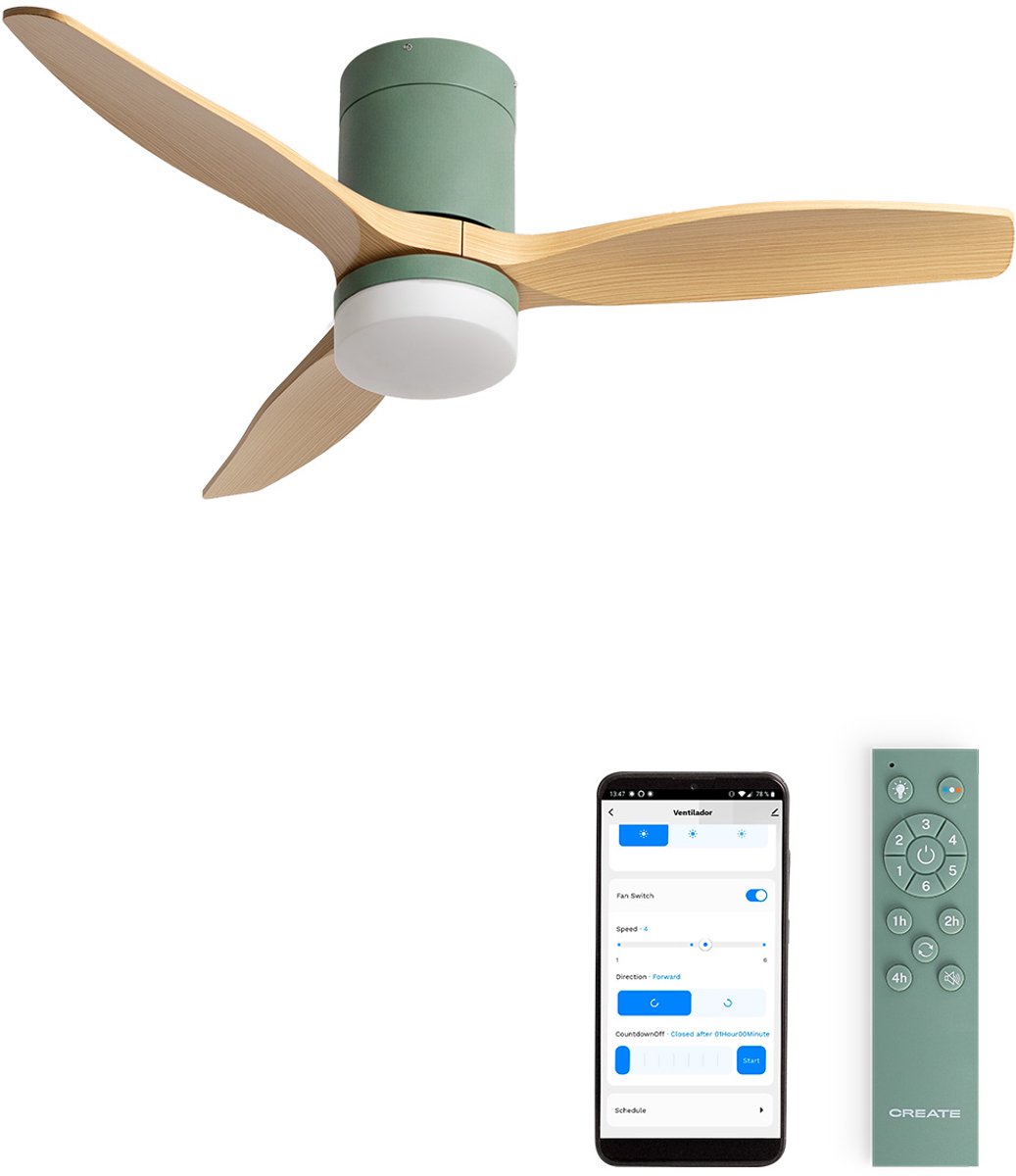 CREATE - Stille 40W plafondventilator met technische ABS bladen in verschillende maten - S - Met licht - WIFI - WIND CALM