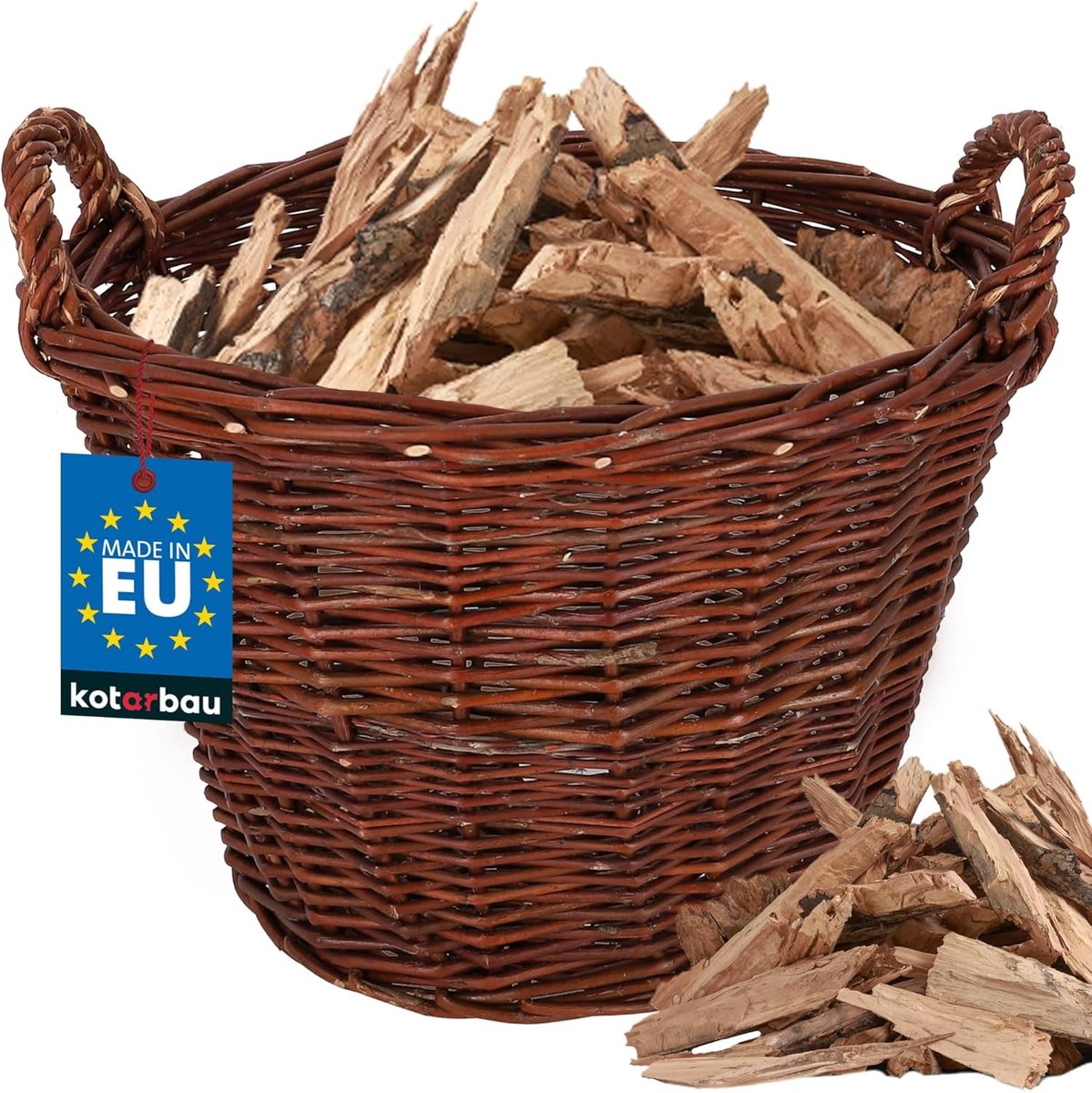 Wicker Basket - Willow Storage - Firewood Transport - With Handles - Ø 35 cm - Brown