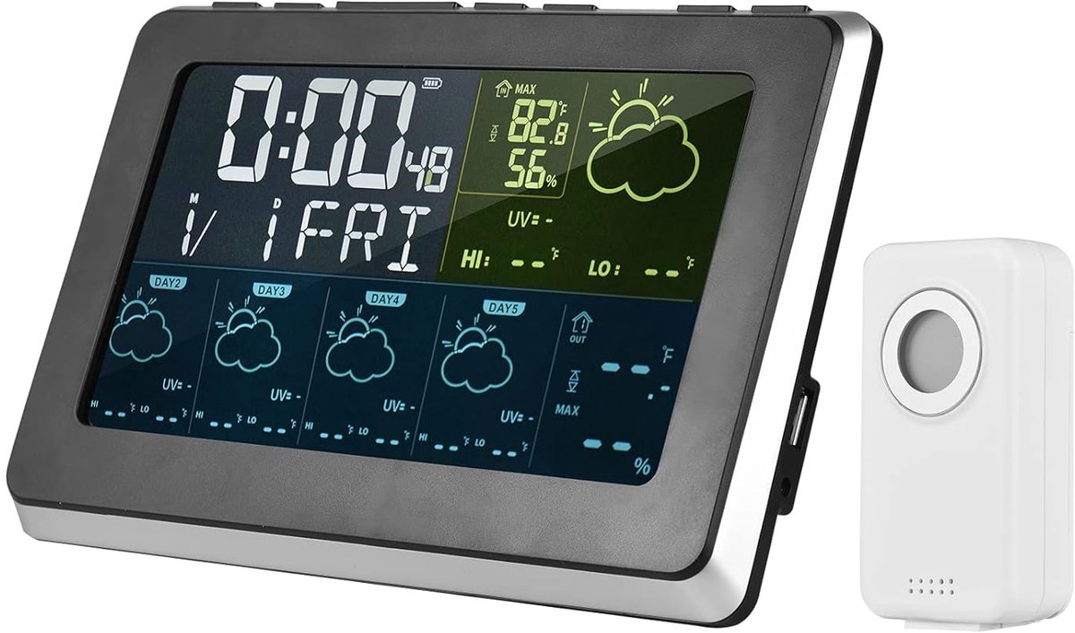 Wifi Weerstation - Digitaal Weerstation - Binnen Buiten Meten - 5 Dagen Weersvoorspelling - 21 x 13.8 cm - Zwart Zilver