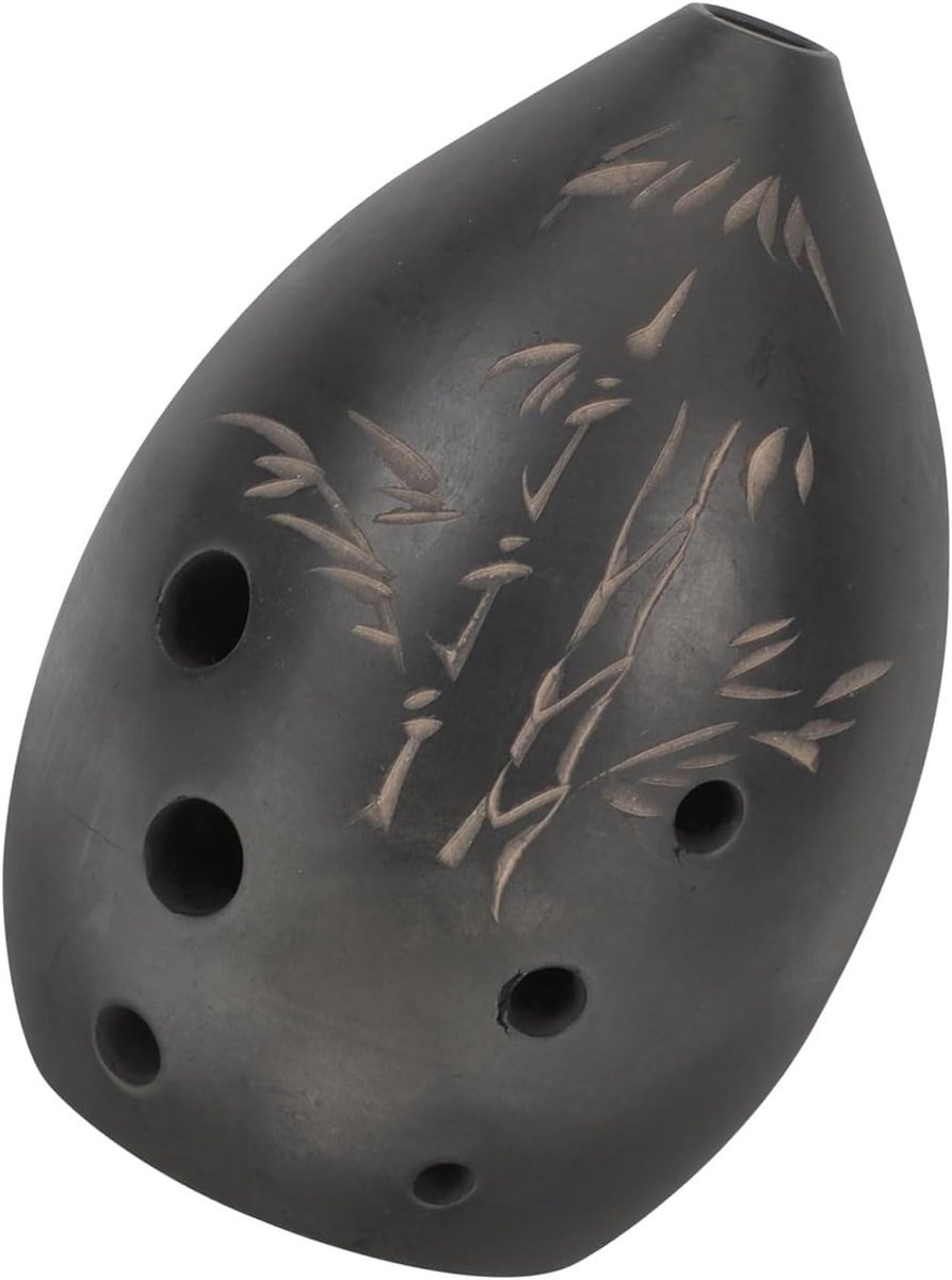 Ocarina Fluit - Klei Instrument - Muziek Maken - Handgemaakt Ontwerp - 6.5 x 10 cm - Zwart