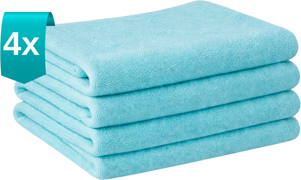Tavas Harmonie Gastendoekjes 30x50 cm Turkoois Set van 4 100% Katoen Gastenhanddoek Rechthoek Handdoek Keuken Hotelkwaliteit Gastendoek