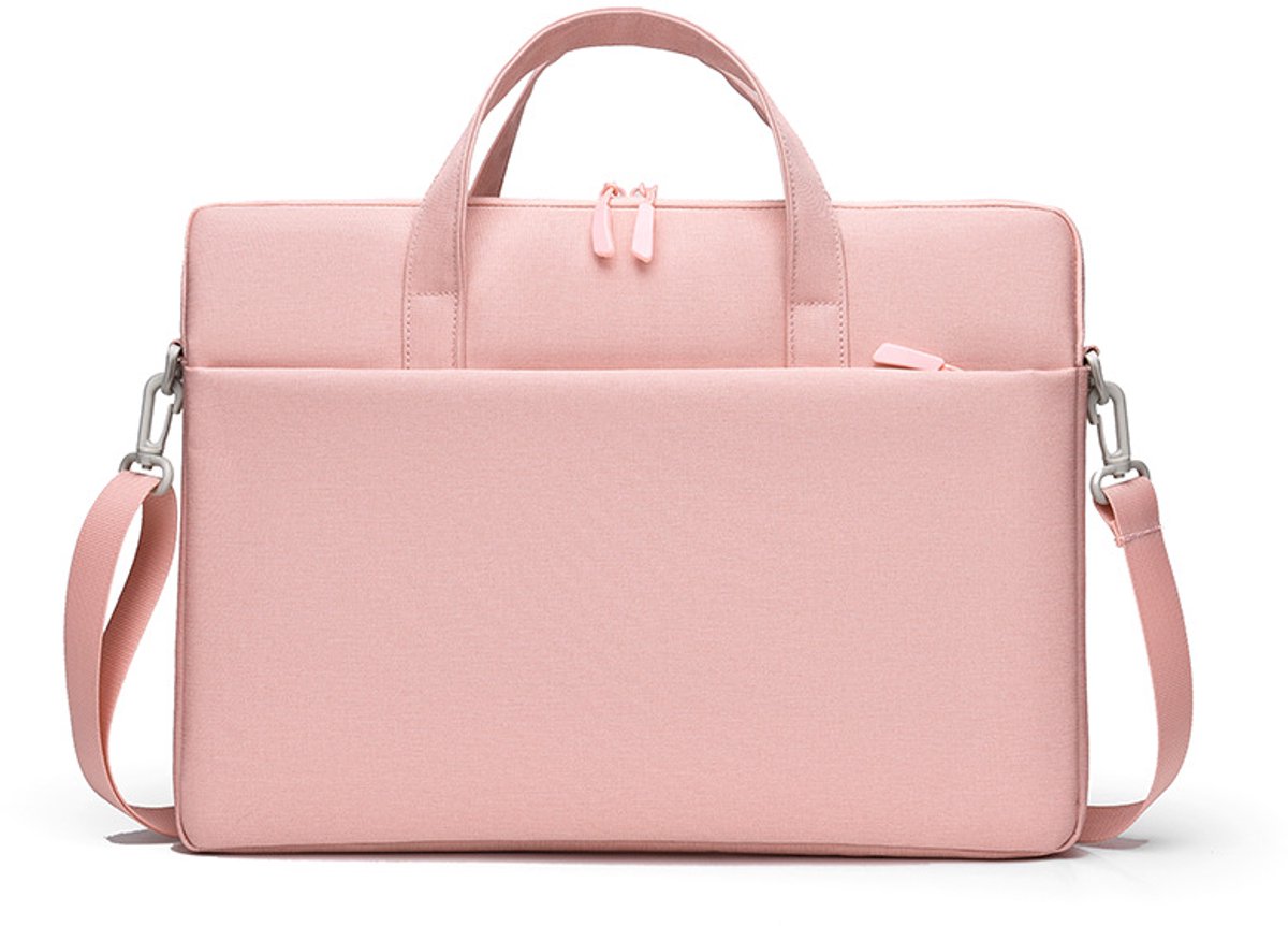 Laptoptas -Laptoptas 14 inch PU Leder Grote Capaciteit Schouder- Business & Casual - PU Leder - Grote Capaciteit - Schouder- & Handtas - Voor Dames & Heren - Roze