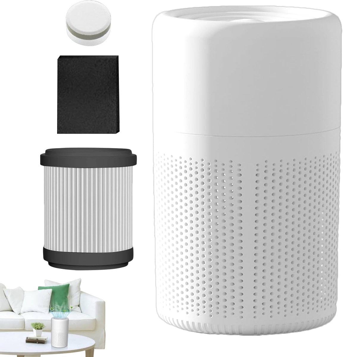Draagbare Luchtreiniger - Luchtfilter - Slaapkamer Gebruik - Stille Werking 28dB - 19.9cm Hoog - Wit