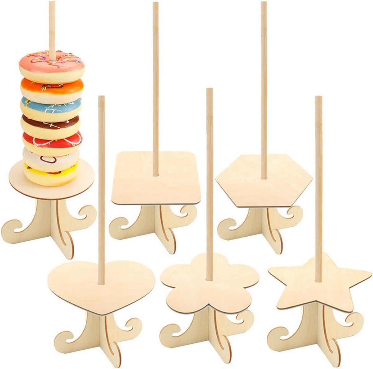 Taartstandaard Set - Donut Houders - Feestelijke Presentatie - Afneembaar Ontwerp - Houtkleur