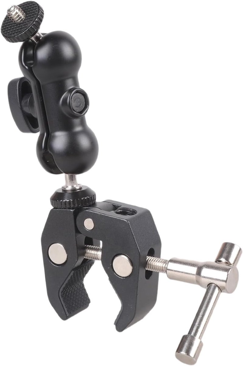 Draaibare Aluminium Klem - Universele Montage - Camera Monitor Bevestiging - Dubbel Balhoofd - 14.5 cm Lengte - Zilver