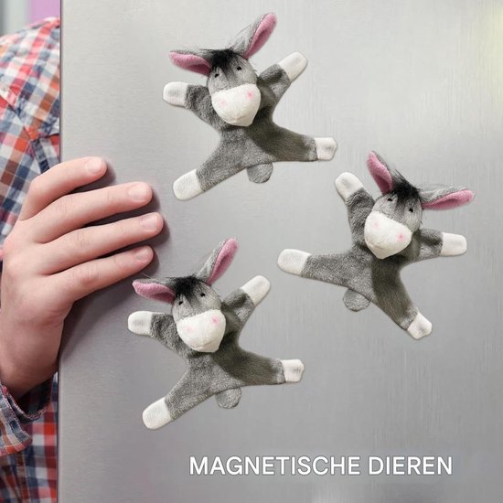 Pluche Dieren Magneten - Knuffel Decoratie - Kinder Educatie - Zachte Pluche Materie - 6x9cm - Ezel — afbeelding 5