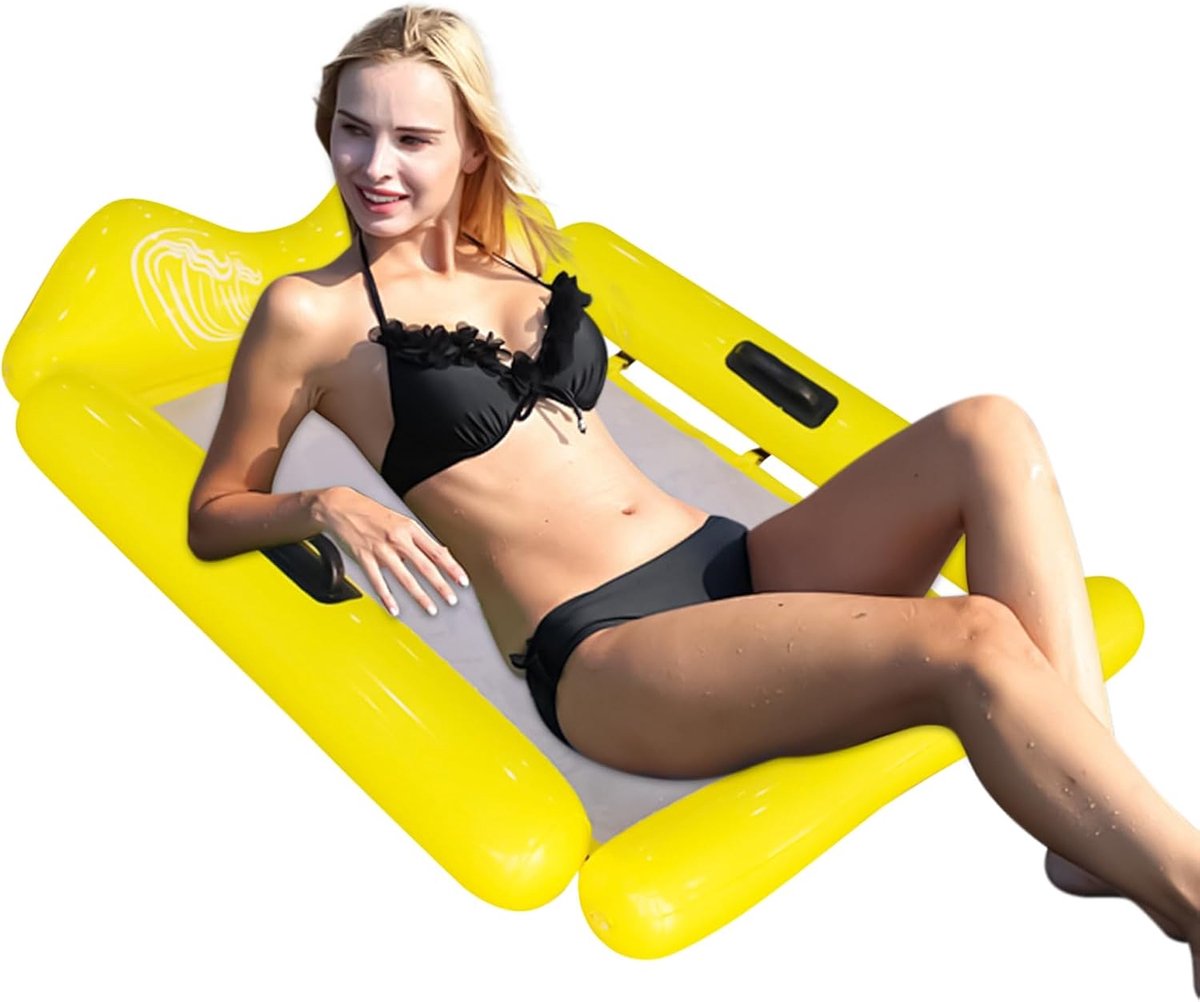 Waterhangmat - Zwemligstoel Drijver - Ontspannen op water - Antislip stof - 110 x 78 cm - Geel