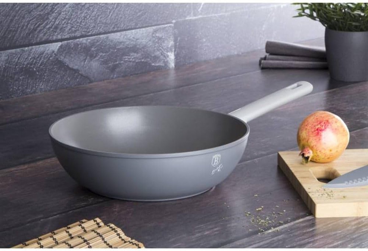 Wokpan - Koekenpan - Snel Koken - Antiaanbaklaag Zonder PFAS - 28 cm - Mat Grijs