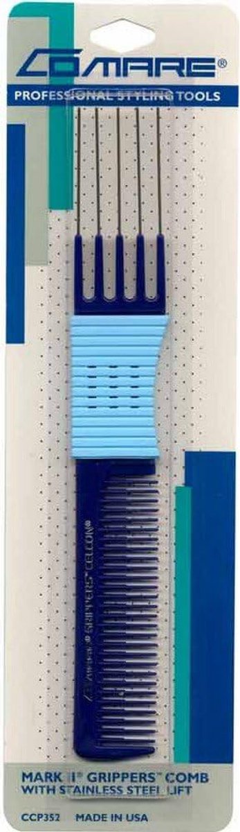 Haarkam met Grip - Stylingkam Tandenkam - Professioneel Kappen - Roestvrij staal lift - 198 cm - Donkerblauw