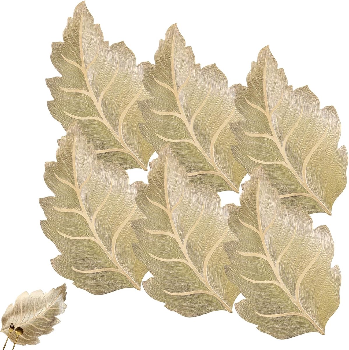 Blad Decoratie - Tafelmatten Set - Keuken Eettafel - Hittebestendig Antislip - 51x32cm - Goud